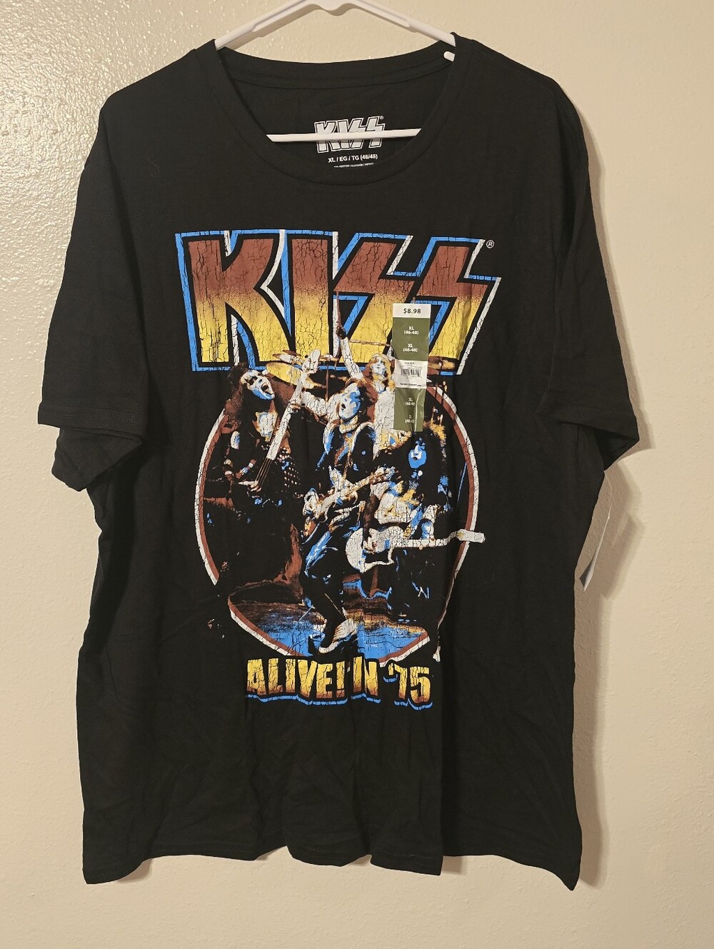 NWT KISS Alive in '75 Graphic T-Shirt Men's XL Black Rock Band Mad Engine